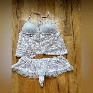 Linea Donatella Ivory Lace Bralette and Skirted Panty Set